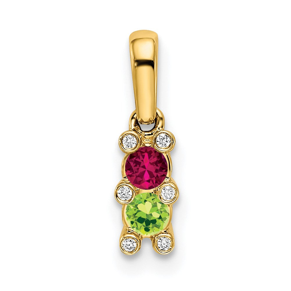 14K Yellow Gold Family Jewelry Geniune Stone & Diamond Set Pendant