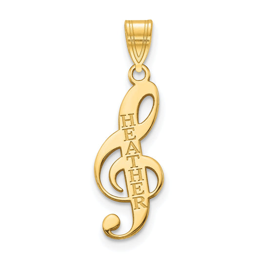 14K Yellow Gold Personalized Music Note Pendant