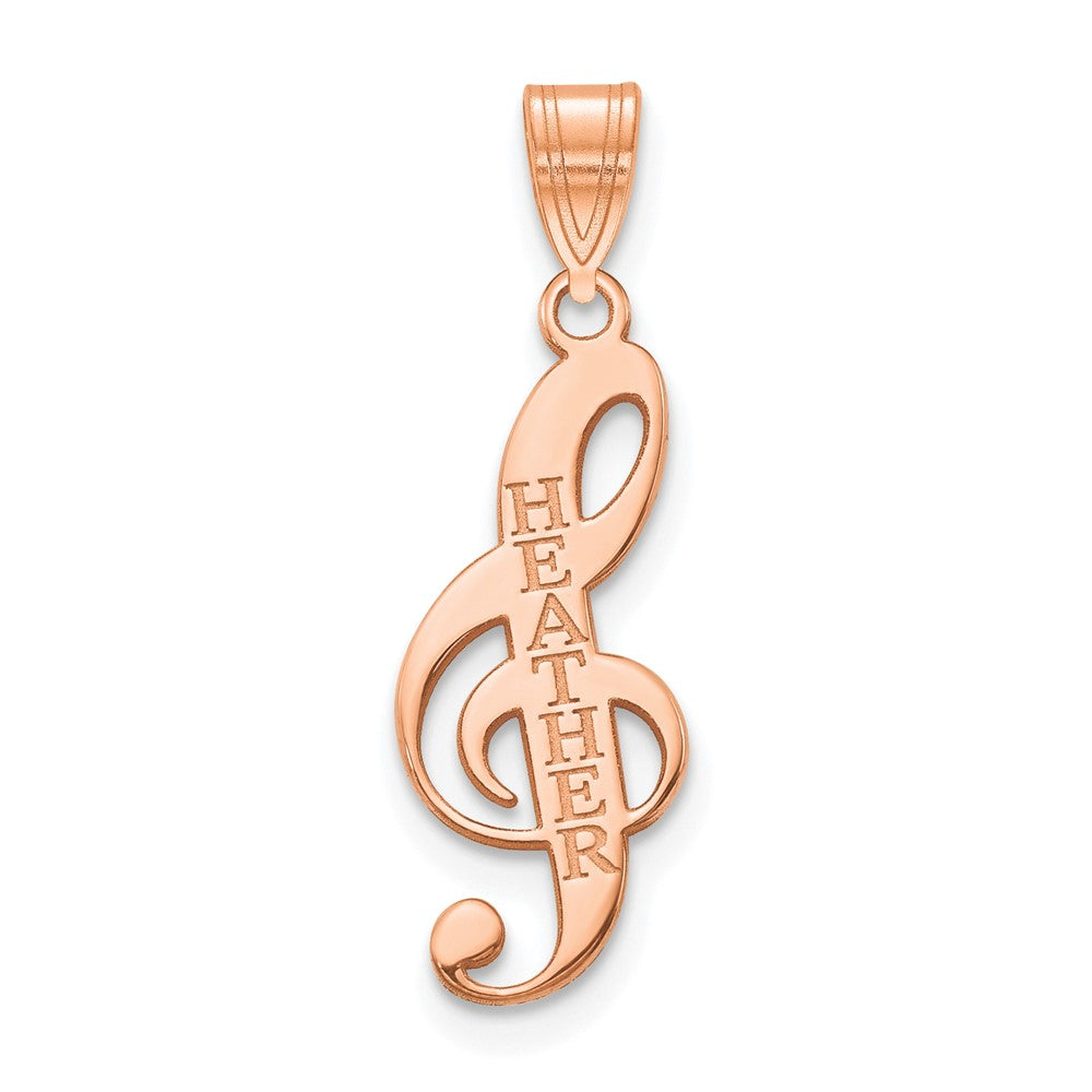 Rose Plated Sterling Silver/Rose Personalized Music Note Pendant