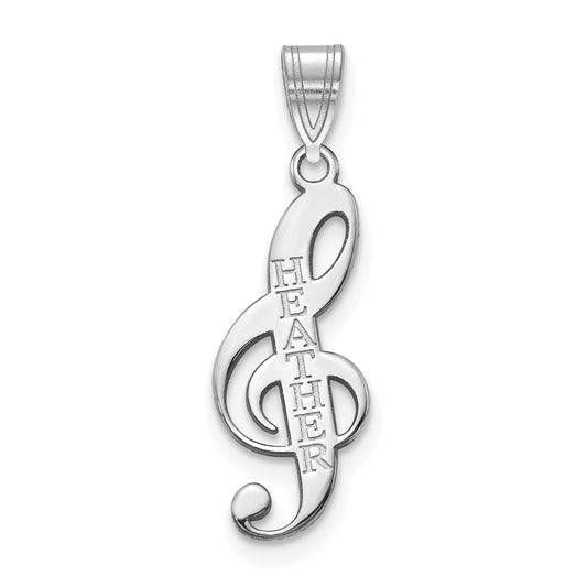 14K White Gold Personalized Music Note Pendant