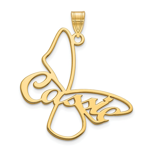 14K Yellow Gold Large Butterfly With Name Pendant