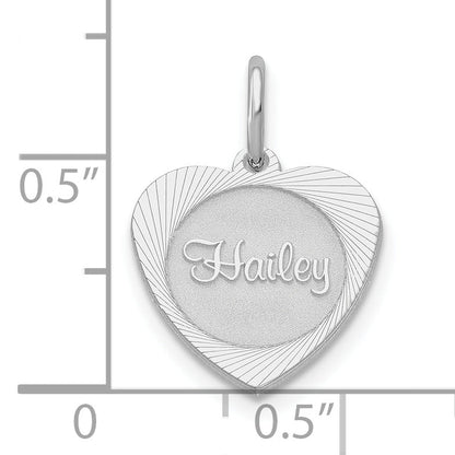Sterling Silver Silver/Rhodium Plated Small Heart Disc Name Charm