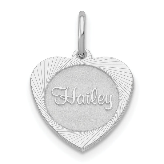 Sterling Silver Silver/Rhodium Plated Small Heart Disc Name Charm