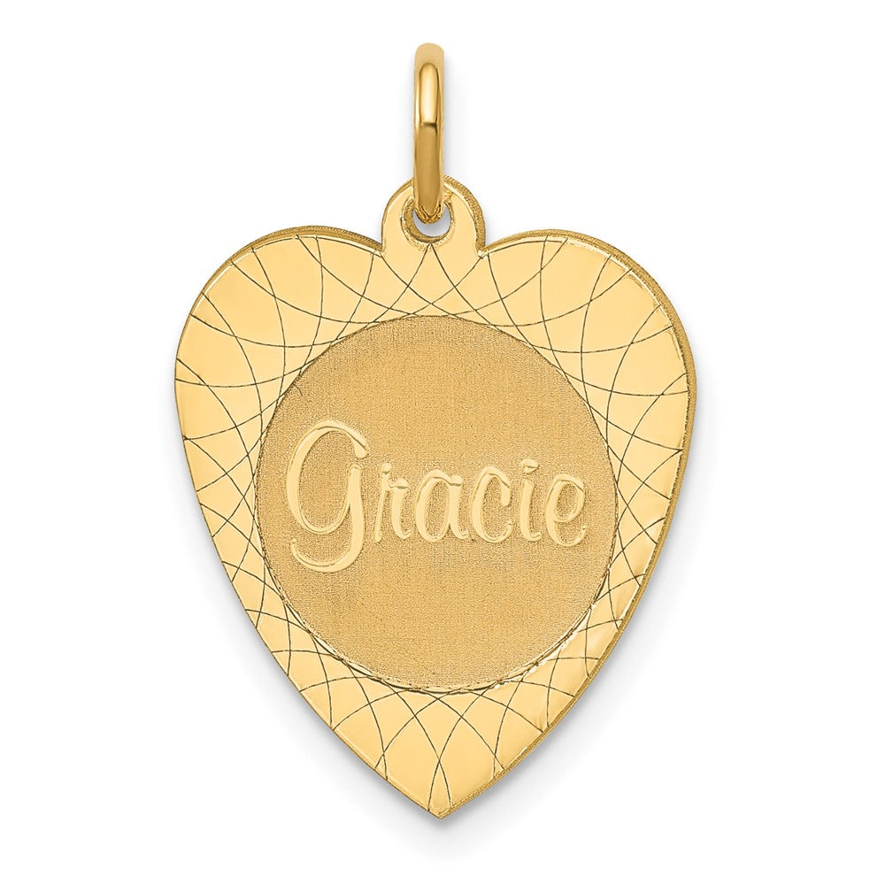 14K Yellow Gold Heart Disc Name Charm