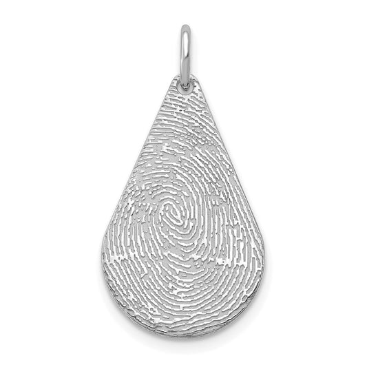 14K White Gold Tear Drop Fingerprint Charm
