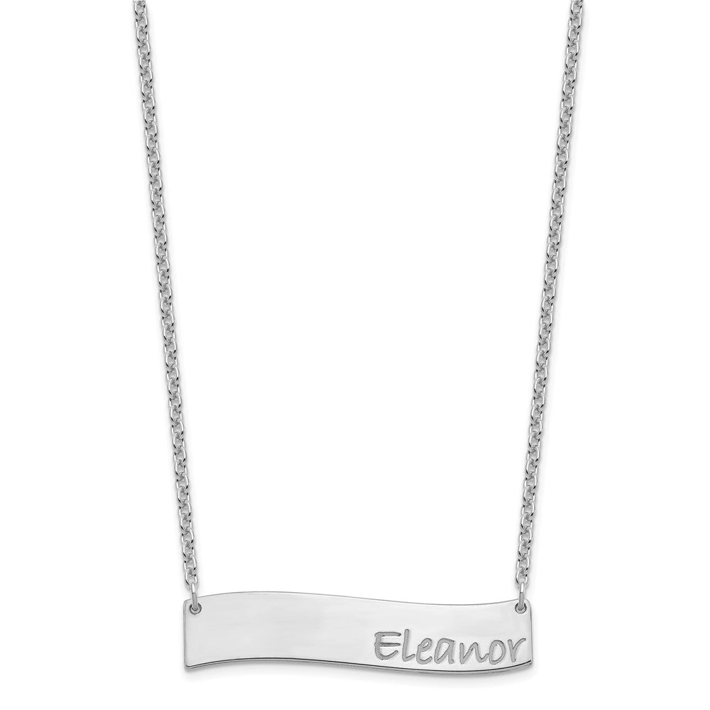 Sterling Silver Rhodium Plated Medium Bradley Hand Curved Bar Necklace