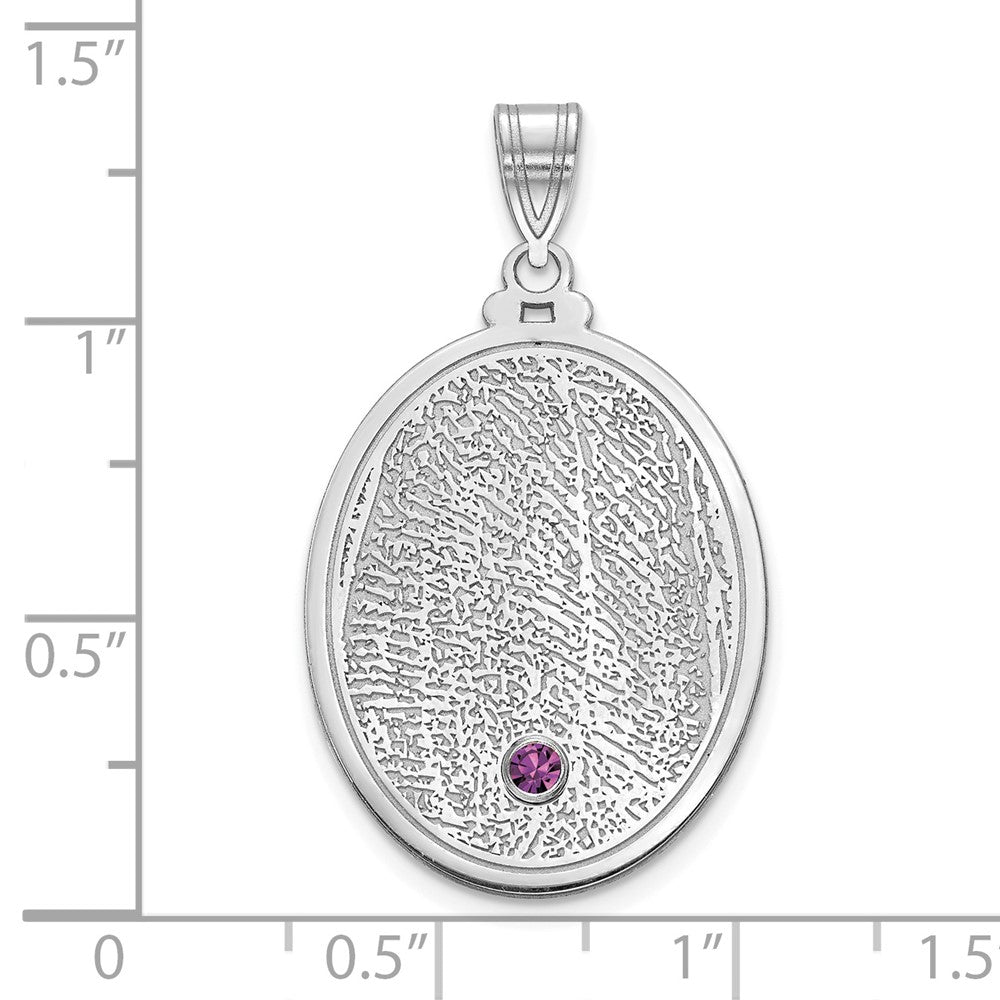 14K White Gold 14Kw Oval Fingerprint W/ Rhod Plated Bezel Birthstone Pendant
