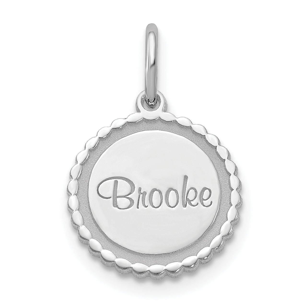 14K White Gold Scalloped Disc With Name Charm