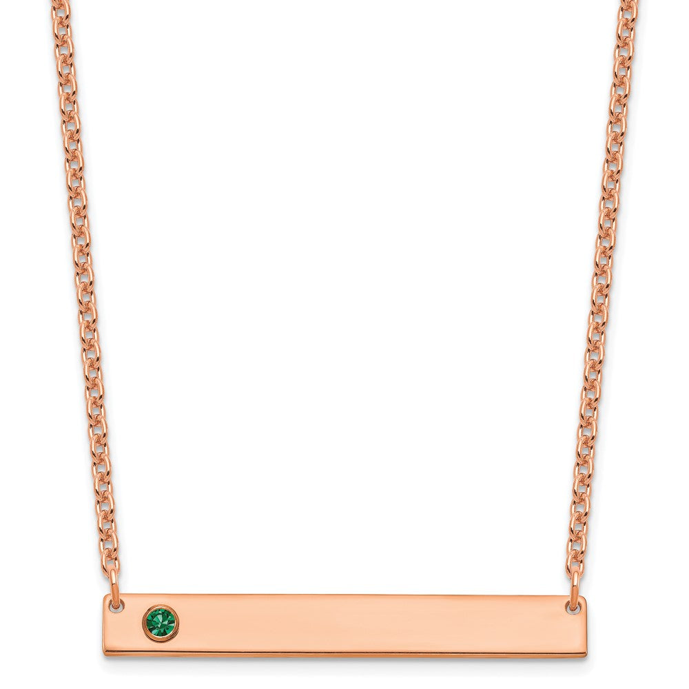 14K Rose Gold 1 Birthstone W/ Bezel Large Bar Necklace