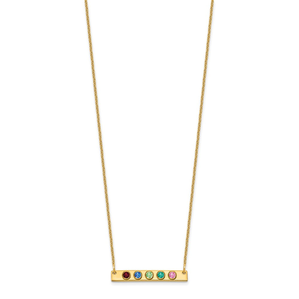 14K Yellow Gold 14Ky 5 Birthstone W/ Bezel Small Bar Necklace