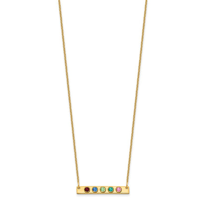 14K Yellow Gold 14Ky 5 Birthstone W/ Bezel Small Bar Necklace