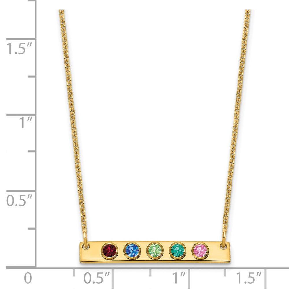 14K Yellow Gold 14Ky 5 Birthstone W/ Bezel Small Bar Necklace