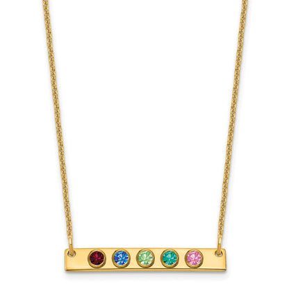 14K Yellow Gold 14Ky 5 Birthstone W/ Bezel Small Bar Necklace