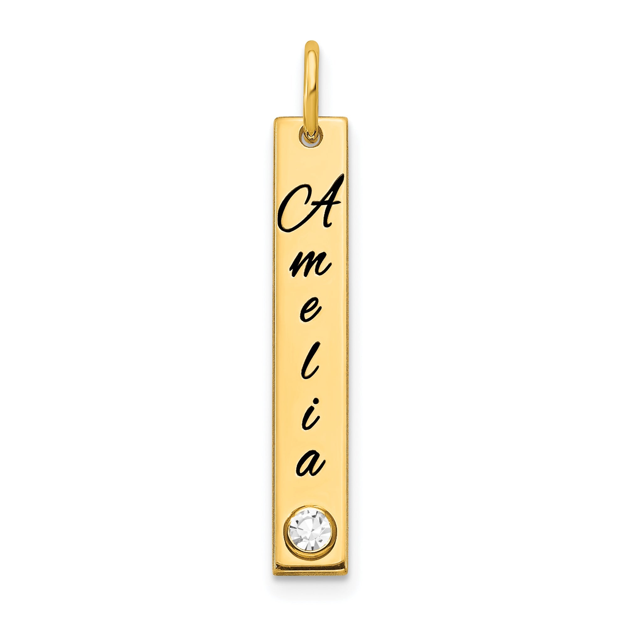 14K Yellow Gold Yg Small Epoxy Name Bezel Birthstone Bar Charm
