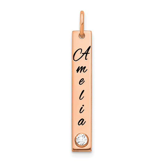 14K Rose Gold Small Epoxy Name Bezel Bs Bar Charm