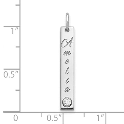 14K White Gold Wg Small Epoxy Name W/ Rhod Pld Bezel Bs Bar Charm