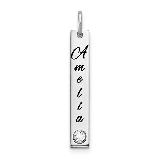 14K White Gold Wg Small Epoxy Name W/ Rhod Pld Bezel Bs Bar Charm