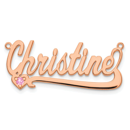 Rose Plated Sterling Silver/Rose Birthstone Heart Name Plate