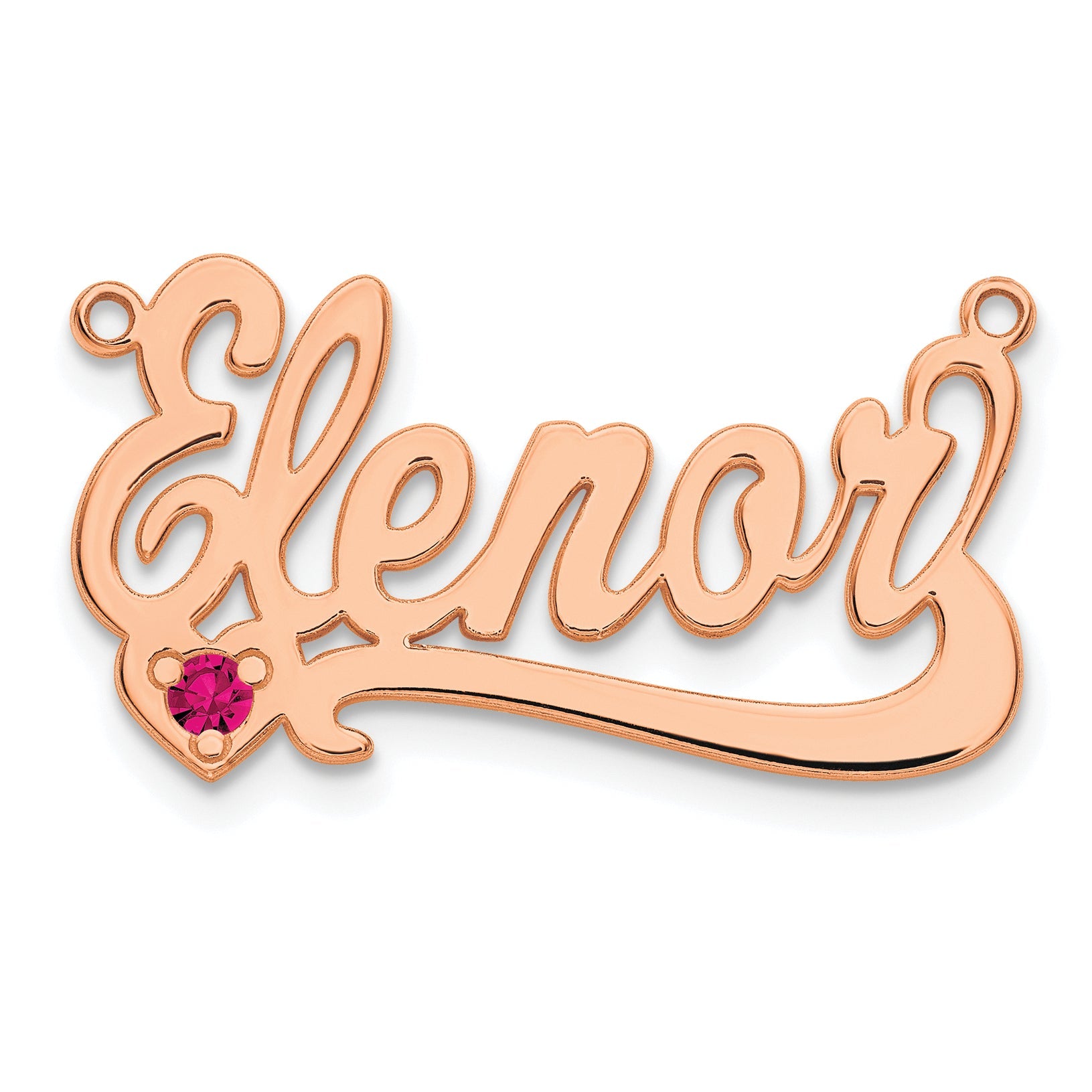 Rose Plated Sterling Silver/Rose Birthstone Heart Name Plate
