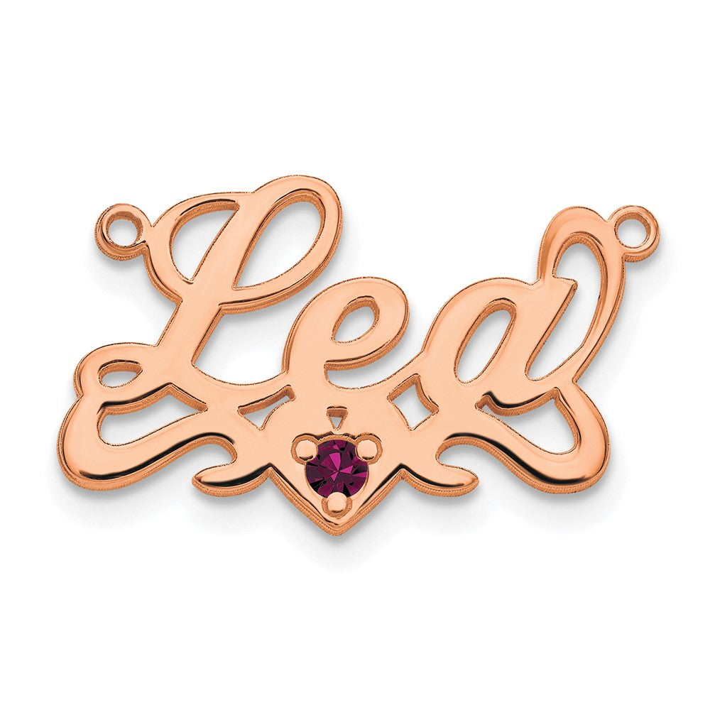 Rose Plated Sterling Silver/Rose Birthstone Heart Name Plate