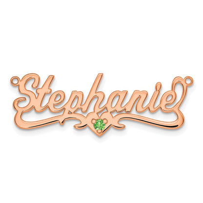 Rose Plated Sterling Silver/Rose Birthstone Heart Name Plate