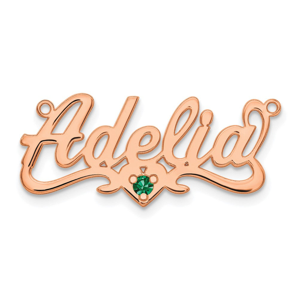 Rose Plated Sterling Silver/Rose Birthstone Heart Name Plate