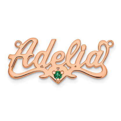 Rose Plated Sterling Silver/Rose Birthstone Heart Name Plate