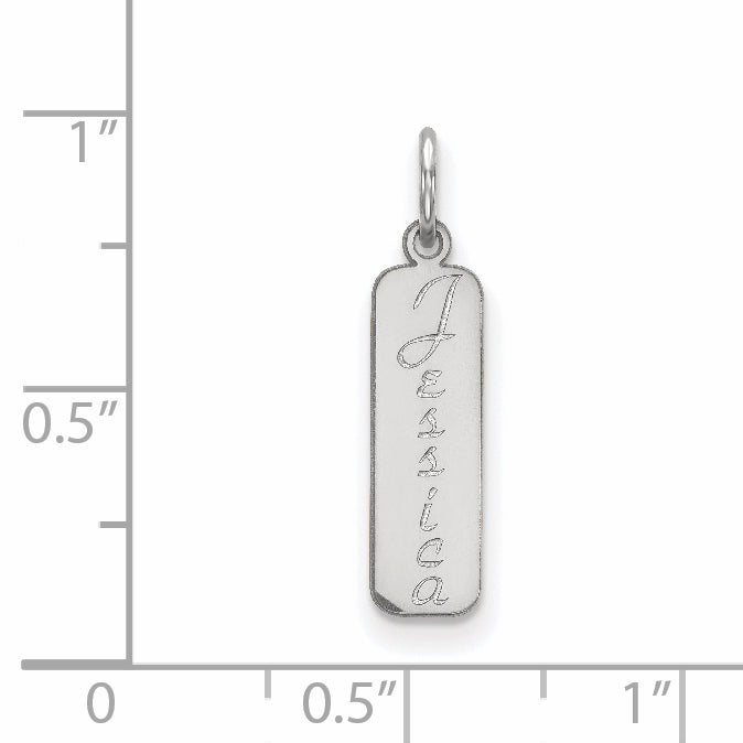 Sterling Silver Silver/Rhodium Plated Script Font Name Bar Charm