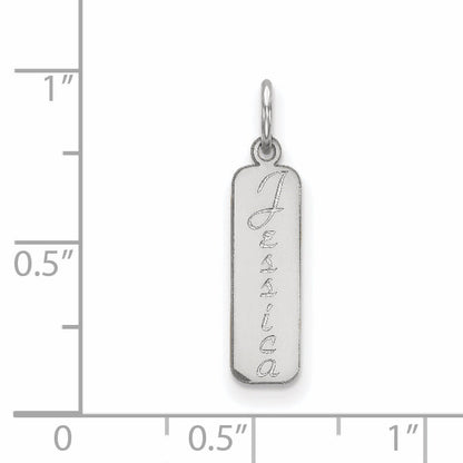 Sterling Silver Silver/Rhodium Plated Script Font Name Bar Charm