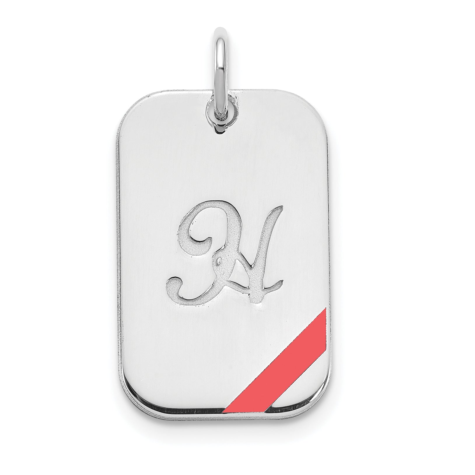 Sterling Silver Silver/Rhodium Plated Dog Tag Enameled Charm