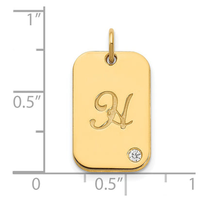 Gold Plated Sterling Silver/Gold Initial Dog Tag With Diamond Charm