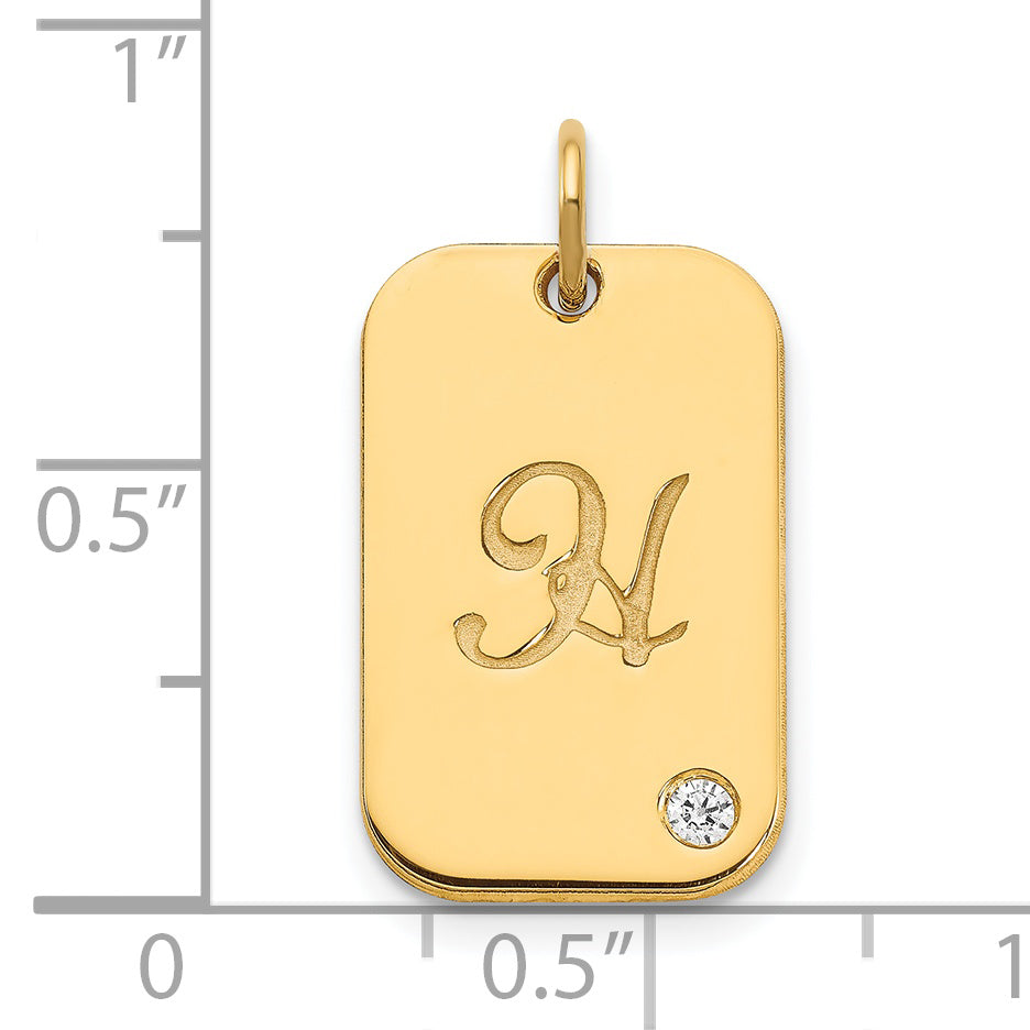 14K Yellow Gold Initial Dog Tag With Diamond Charm