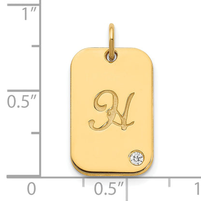 14K Yellow Gold Initial Dog Tag With Diamond Charm