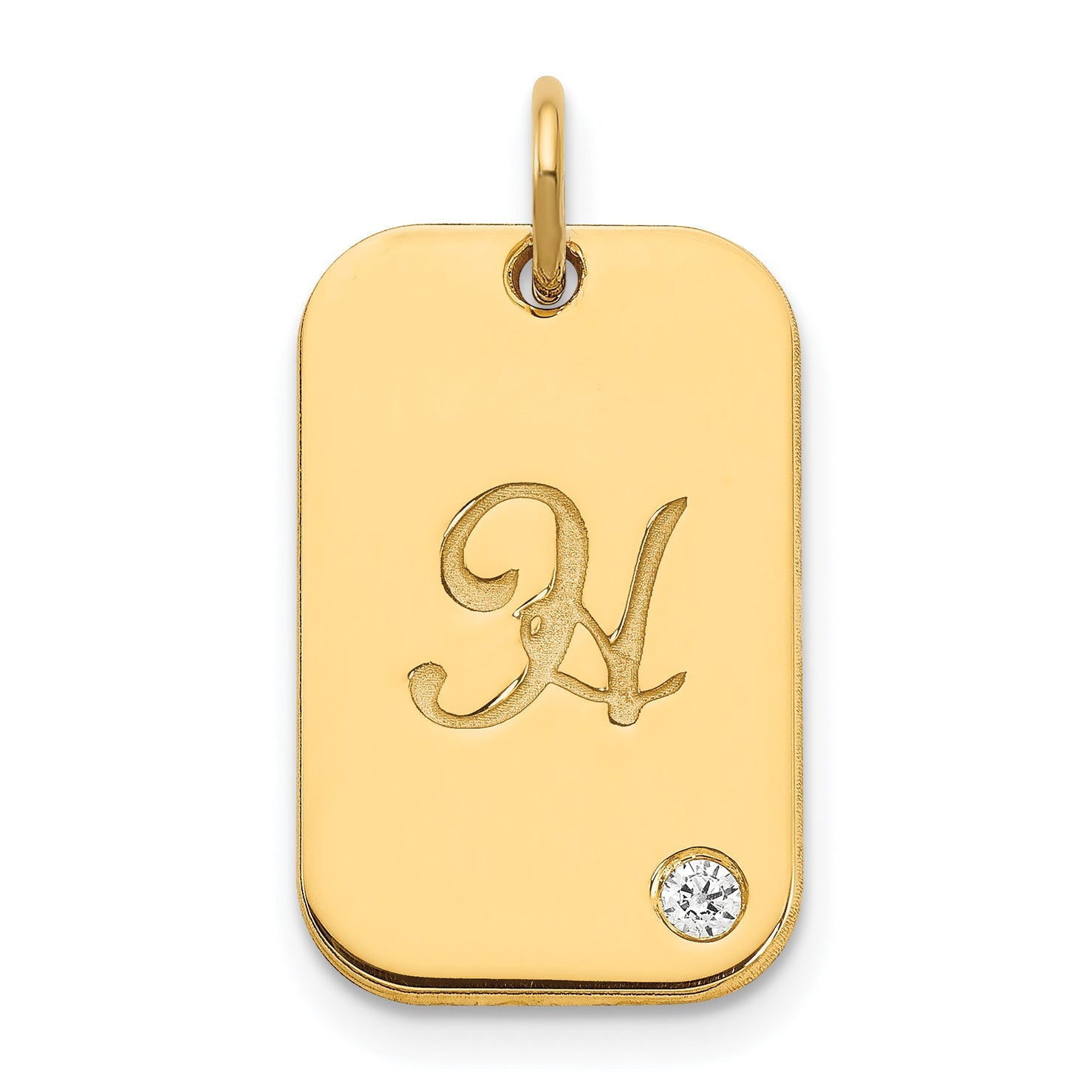 14K Yellow Gold Initial Dog Tag With Diamond Charm