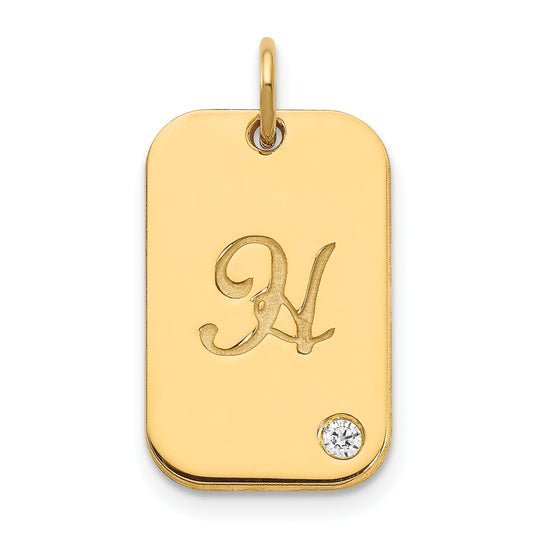 14K Yellow Gold Initial Dog Tag With Diamond Charm