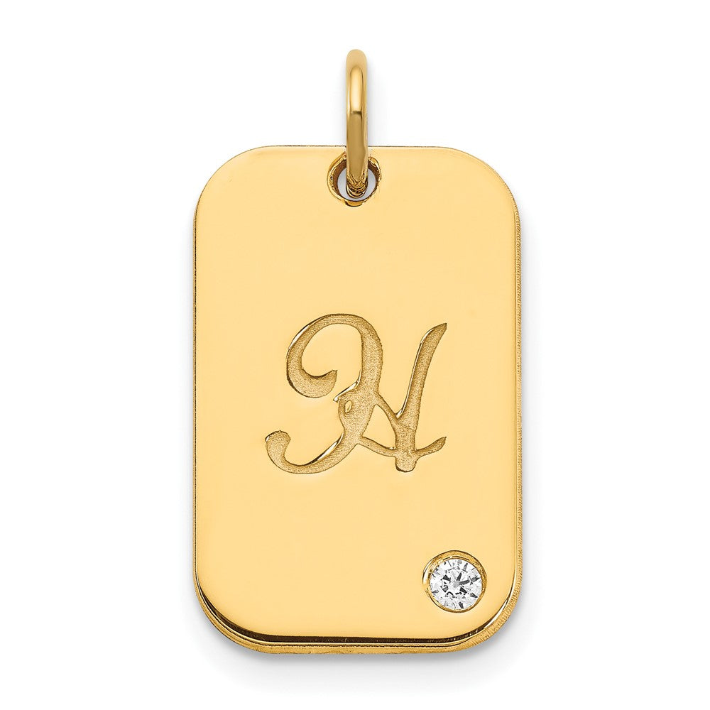Gold Plated Sterling Silver/Gold Initial Dog Tag With Diamond Charm
