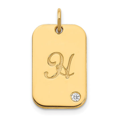 Gold Plated Sterling Silver/Gold Initial Dog Tag With Diamond Charm
