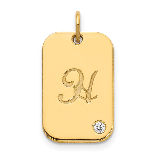 Gold Plated Sterling Silver/Gold Initial Dog Tag With Diamond Charm