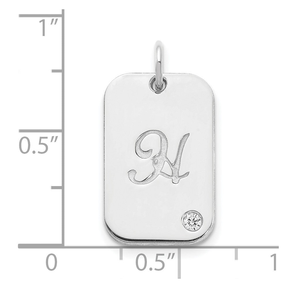 Sterling Silver Initial Dog Tag With Diamond Charm