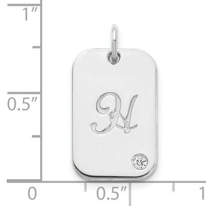 14K White Gold Initial Dog Tag With Diamond Charm
