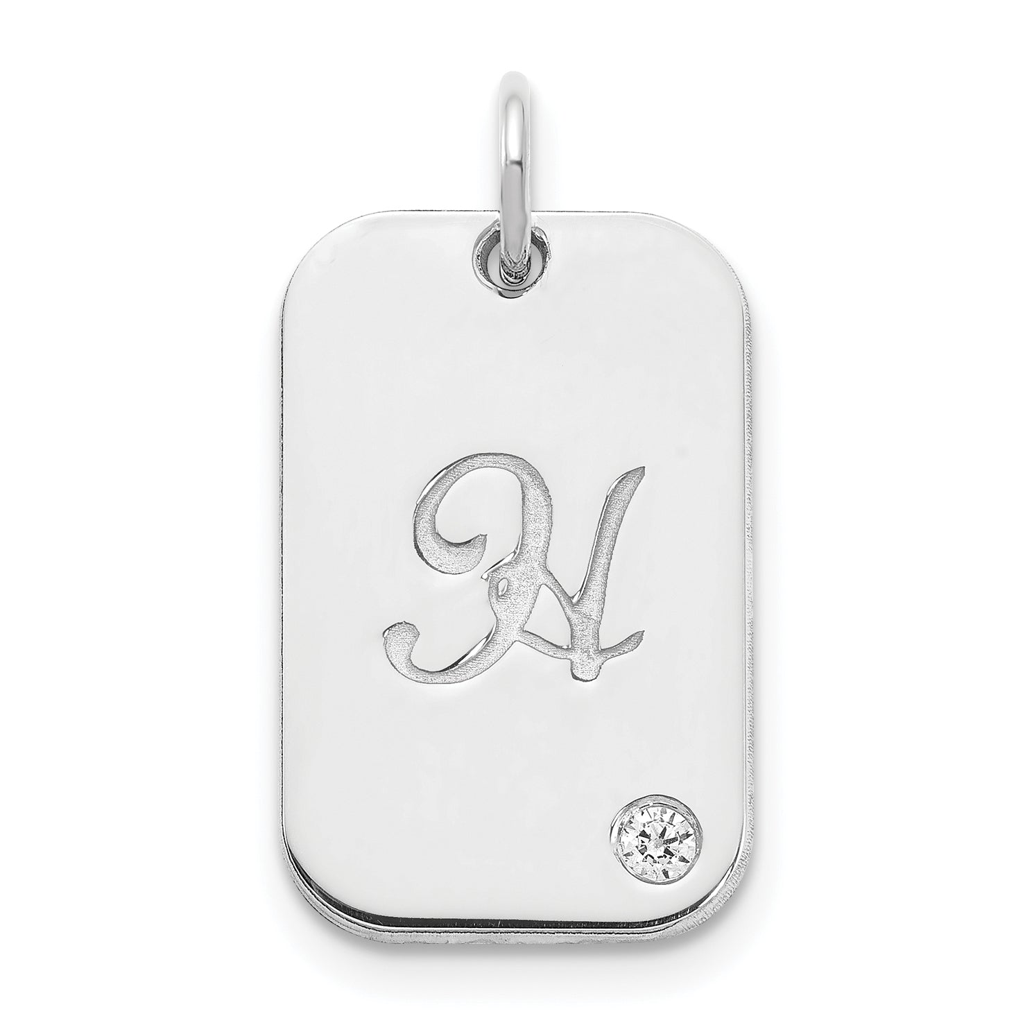 14K White Gold Initial Dog Tag With Diamond Charm