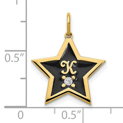 Gold Plated Sterling Silver/Gold Initial Enameled Star With Diamond Charm