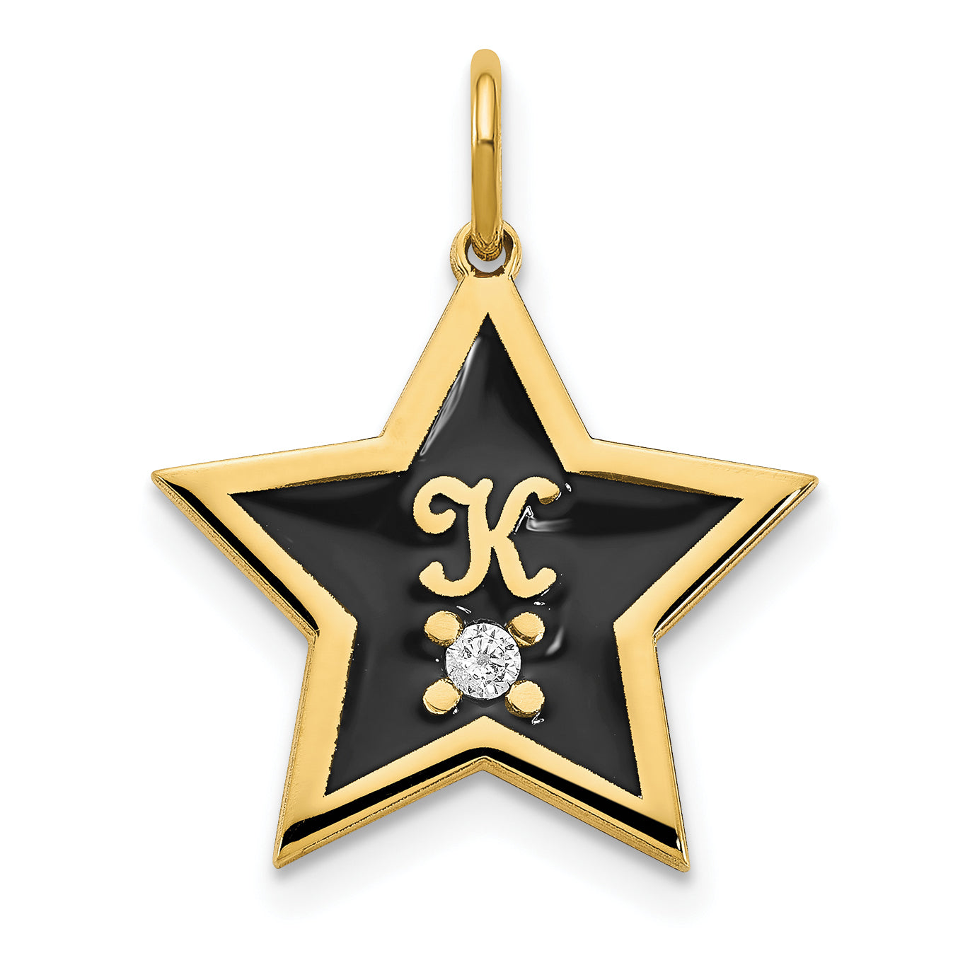 Gold Plated Sterling Silver/Gold Initial Enameled Star With Diamond Charm