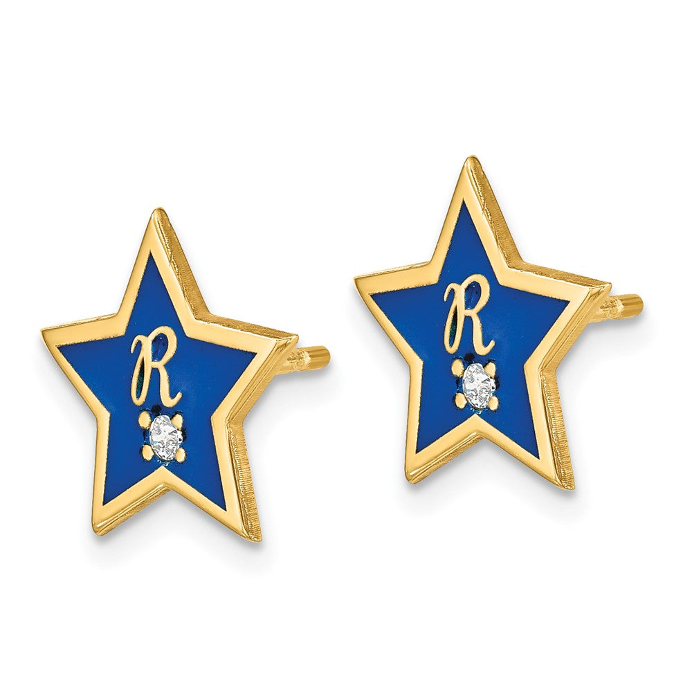 Gold Plated Sterling Silver/Gold Initial Enameled Star With Diamond Post Earring