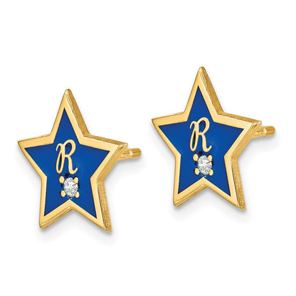 Gold Plated Sterling Silver/Gold Initial Enameled Star With Diamond Post Earring