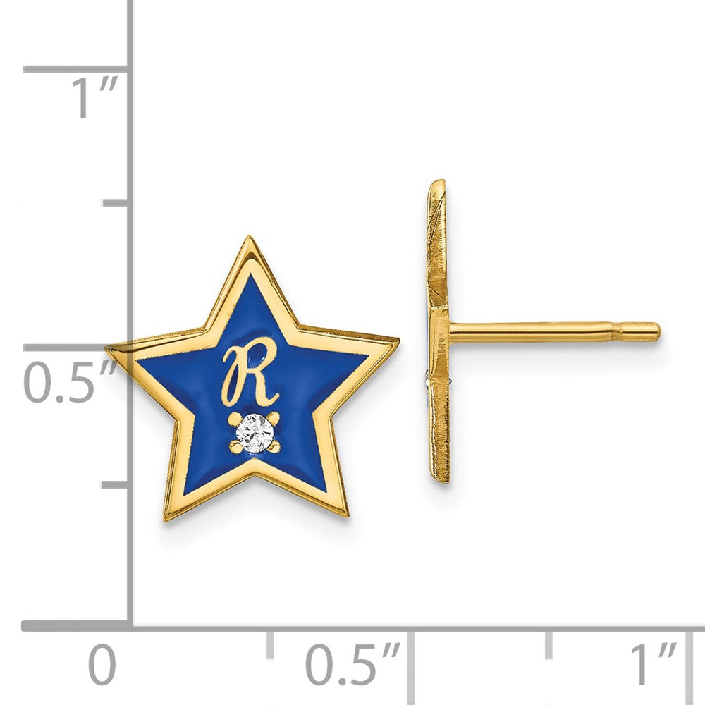 Gold Plated Sterling Silver/Gold Initial Enameled Star With Diamond Post Earring