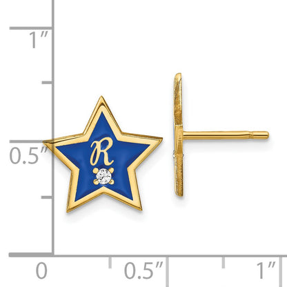 Gold Plated Sterling Silver/Gold Initial Enameled Star With Diamond Post Earring