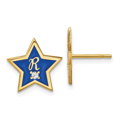 Gold Plated Sterling Silver/Gold Initial Enameled Star With Diamond Post Earring