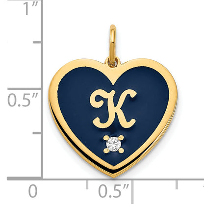 Gold Plated Epoxy Heart With Initial And Diamond Charm