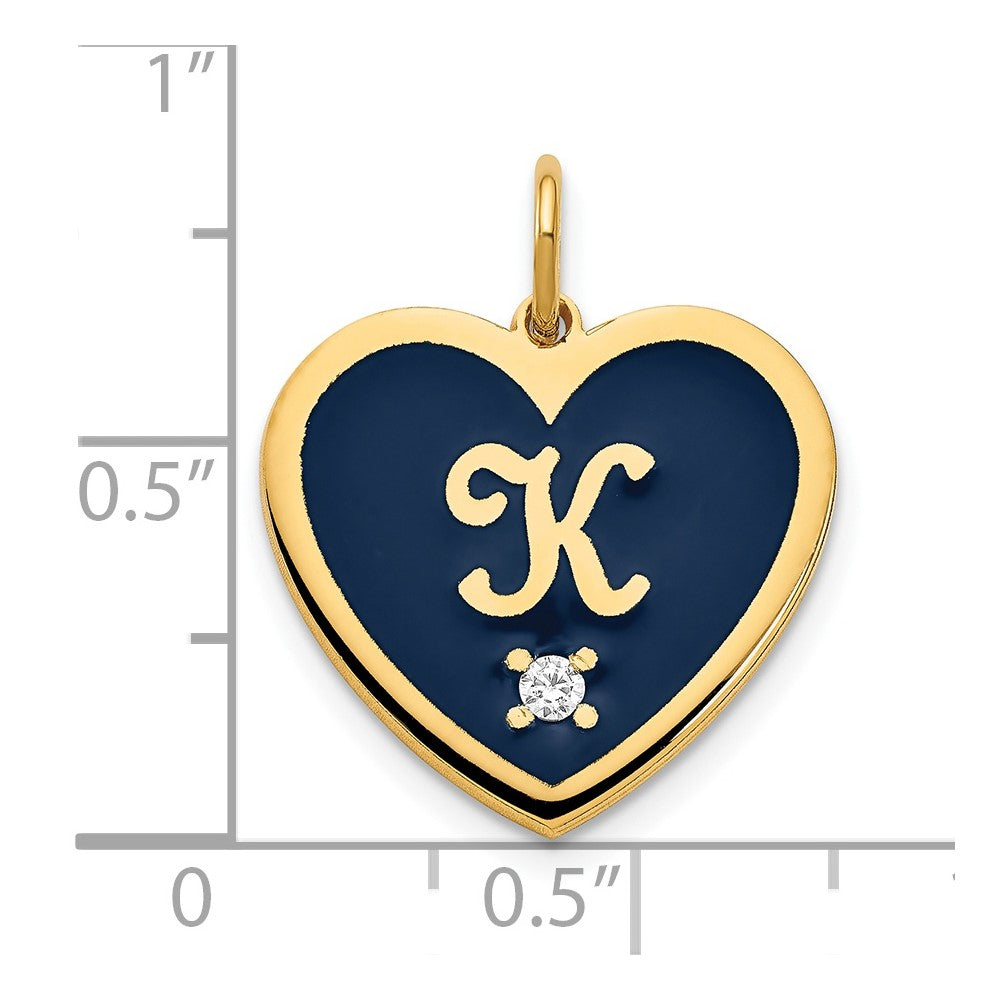 14K Yellow Gold Epoxy Heart With Initial And Diamond Charm